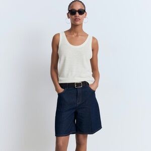 262. MANGO MNG 100% Linen Strap Ecru Tank Top $60 NWOT XS